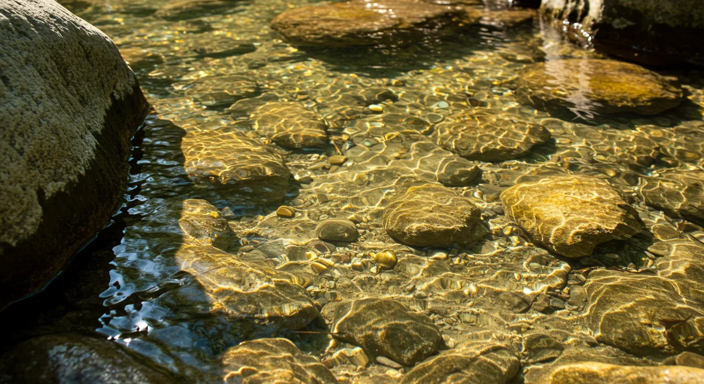 Clear stream water flowing through natural environment