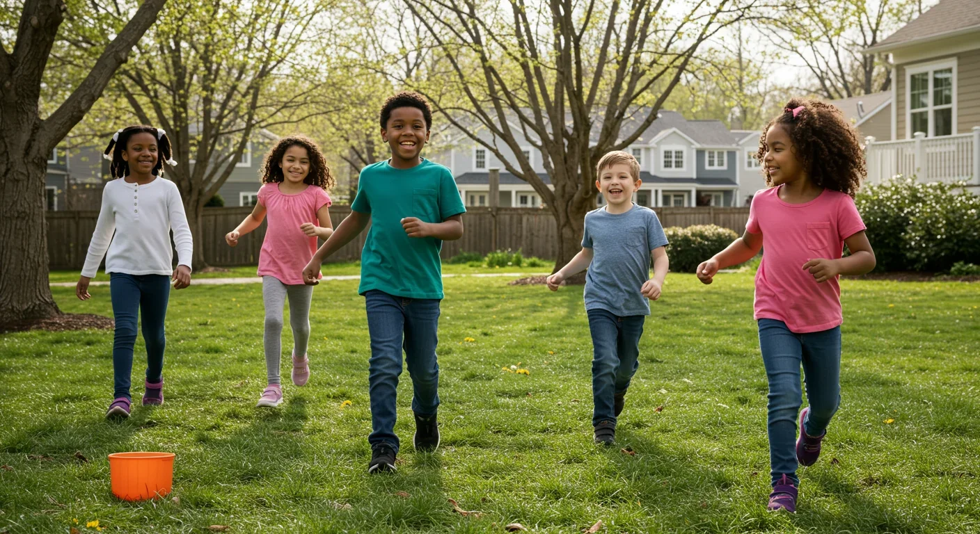 Children playing in suburban residential neighborhood