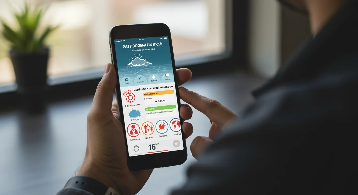 Mobile phone displaying personalized pathogen risk forecast app with vaccination recommendations