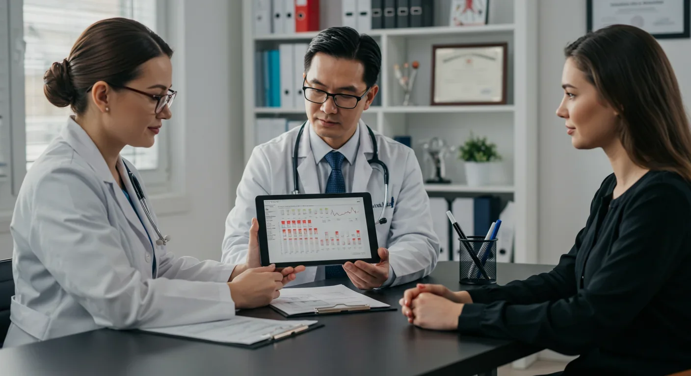 Patient viewing personalized health risk assessment on smartphone app at home