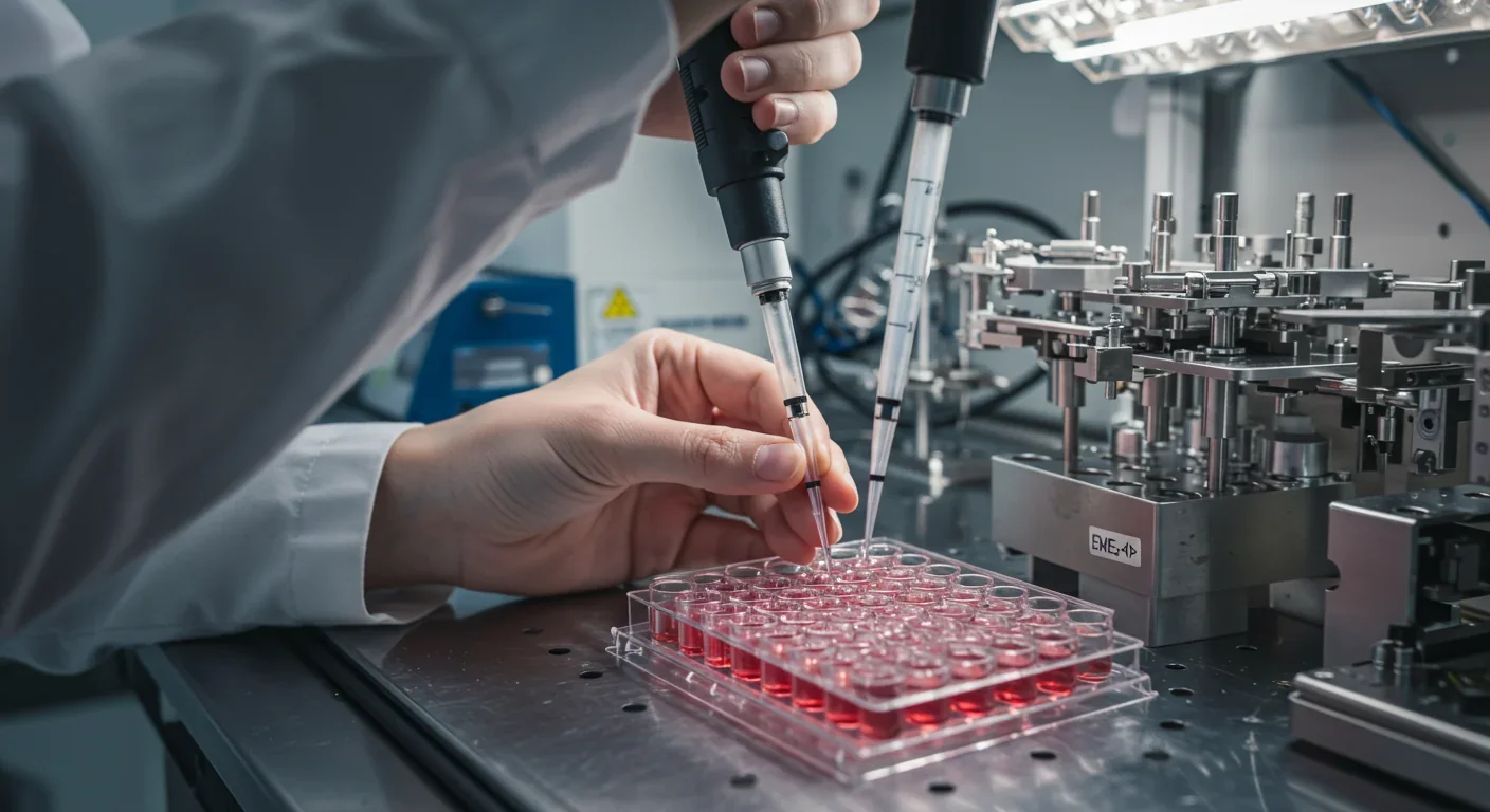 Scientist using tablet to view AI-predicted molecular structures for drug development