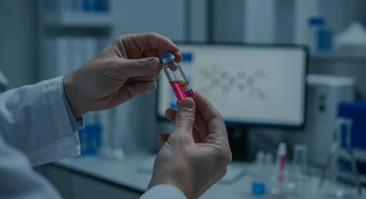 Researcher holding a drug candidate developed using AI-predicted protein structures