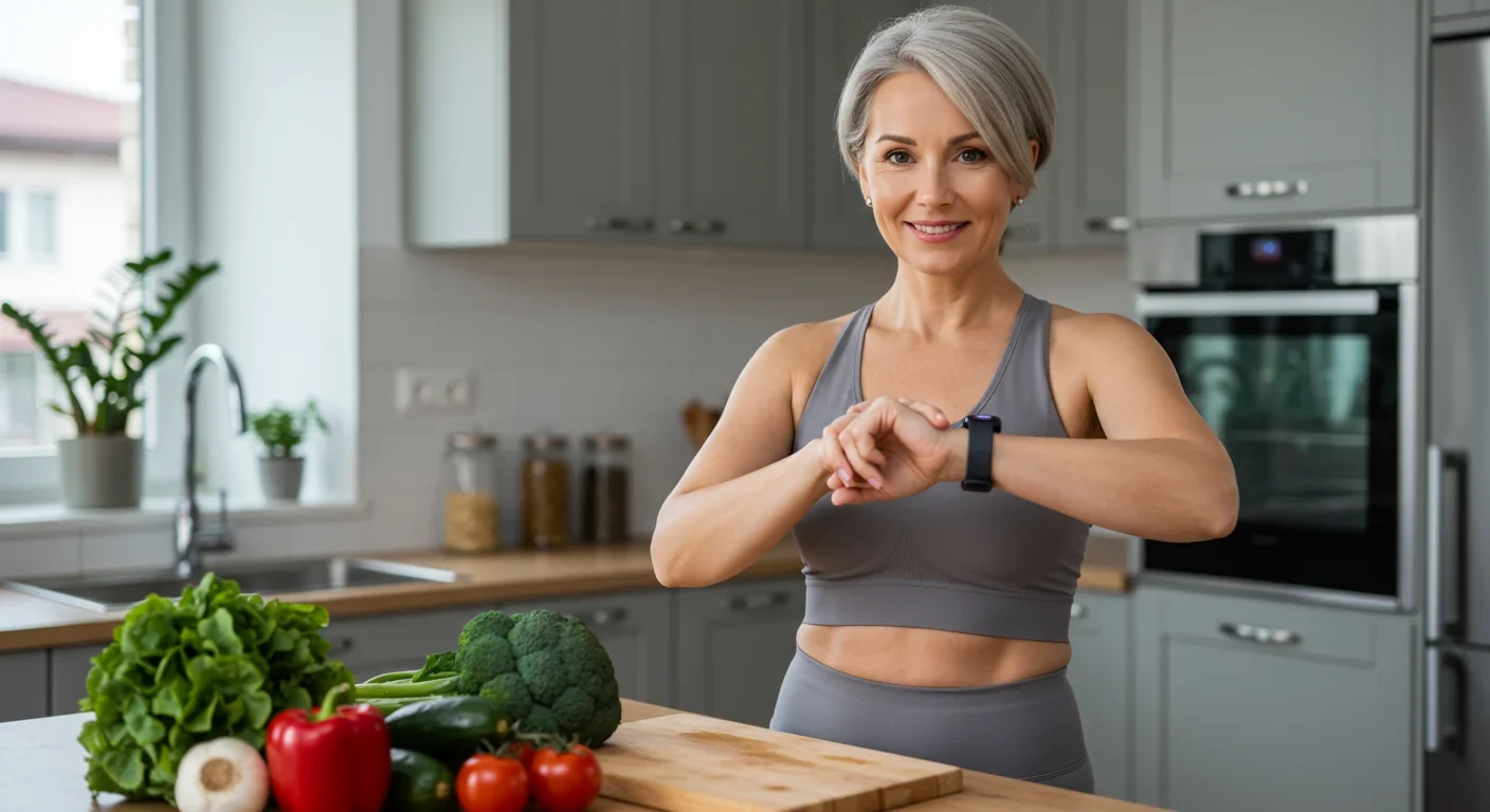 Woman monitoring health metrics as part of microbiome-based approach to metabolic wellness