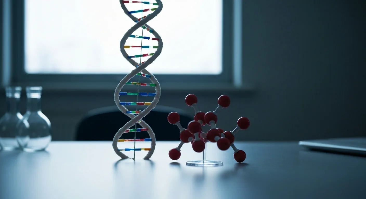 DNA and protein molecular models illustrating genetic versus non-genetic biological clocks