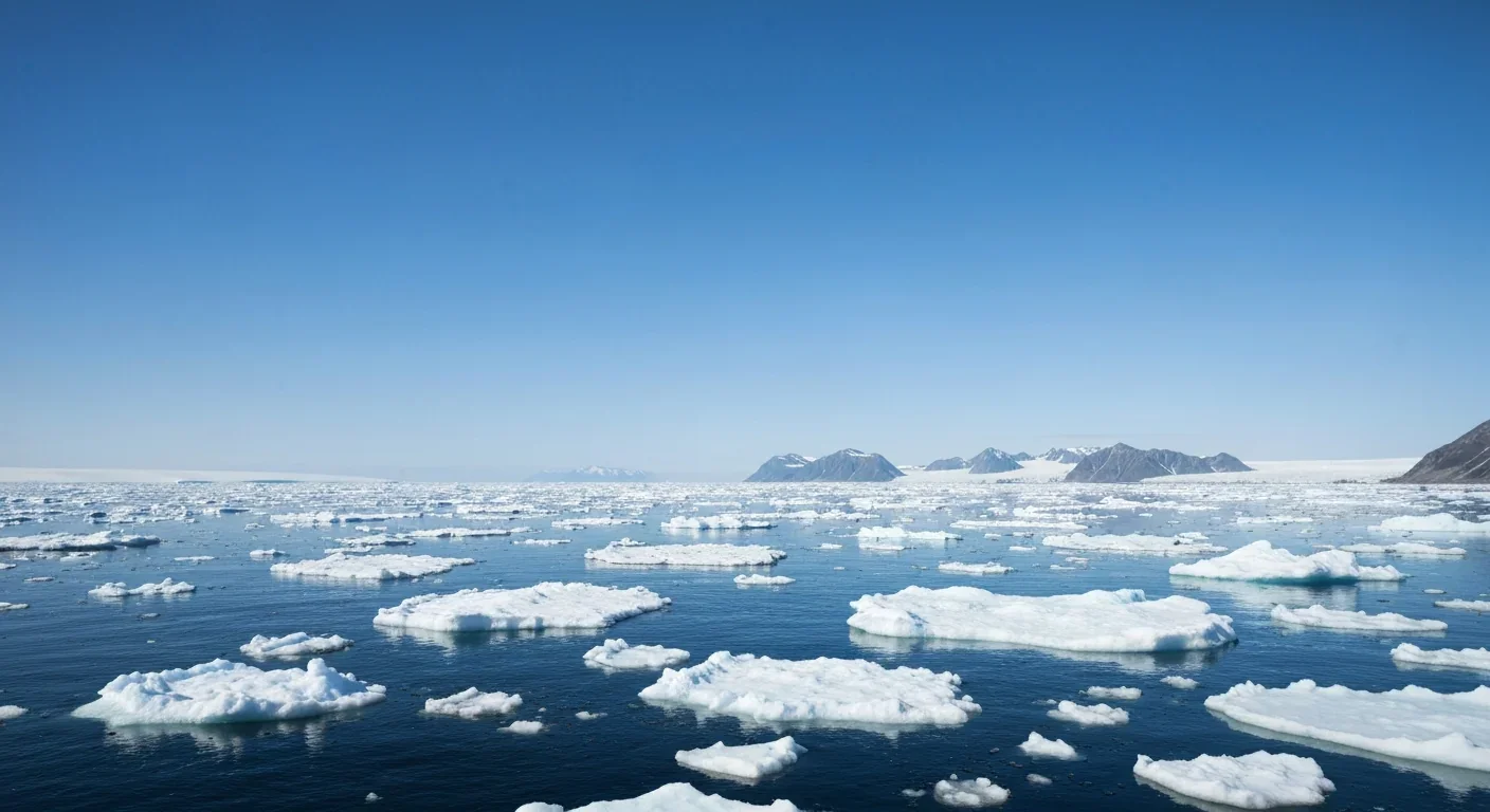 Arctic ocean landscape with ice floes and mountains