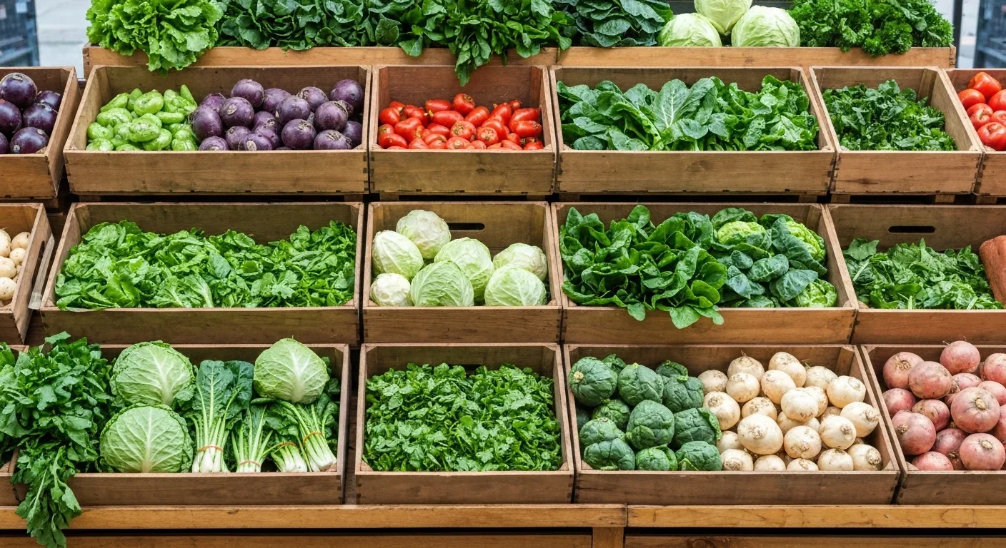 Fresh organic vegetables displayed at a farmers market