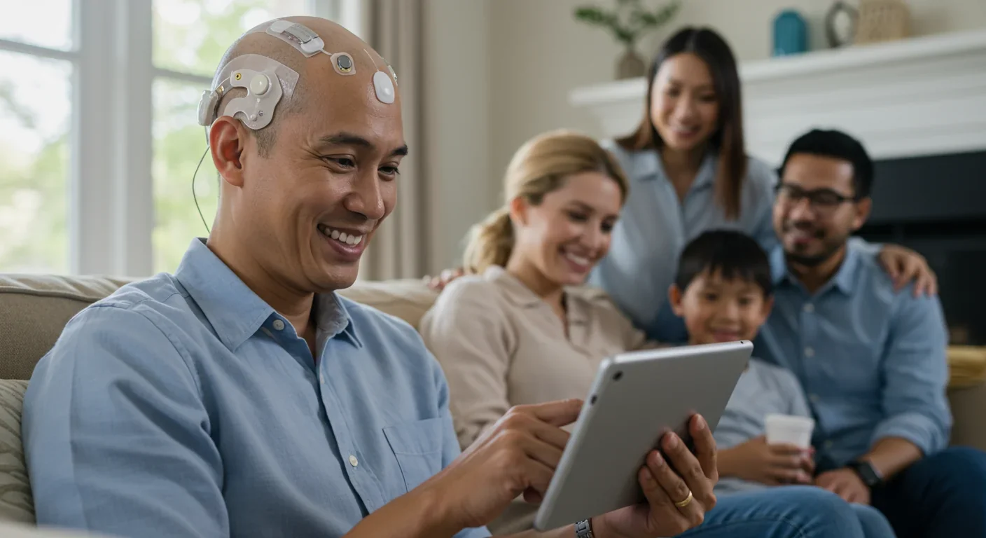 Anatomical model showing electrode placement in motor cortex for BCI