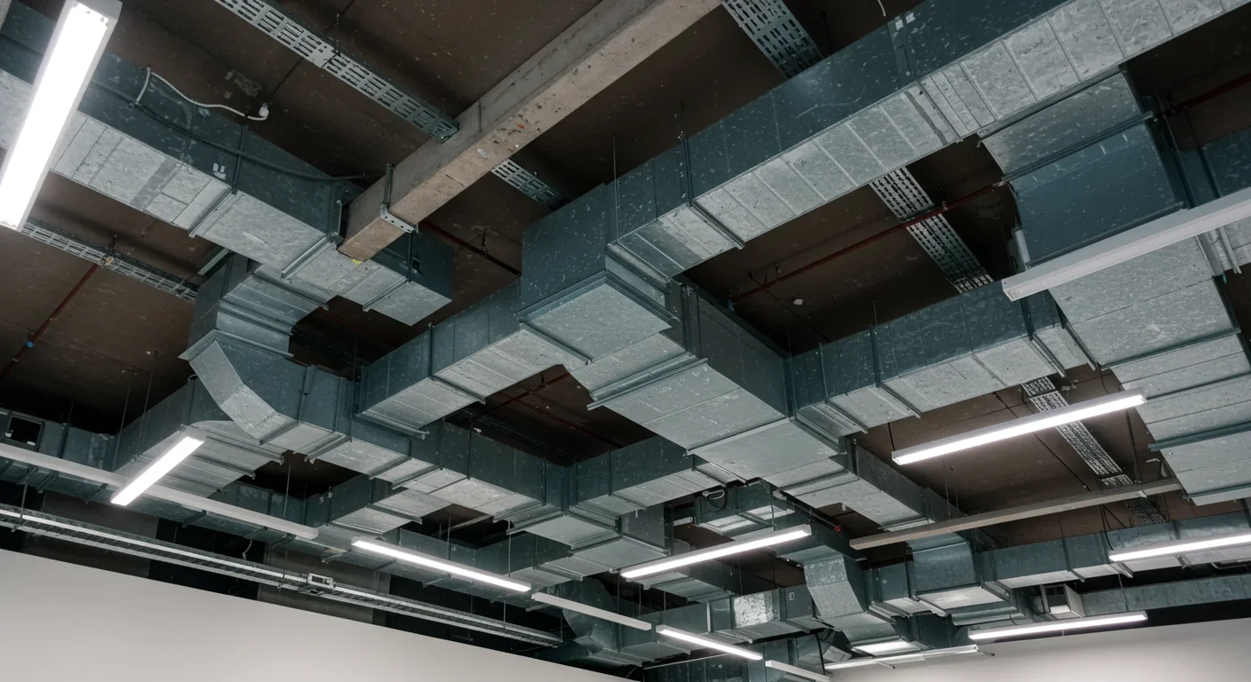 Modern building ventilation system with filters designed to improve indoor air quality and reduce VOC concentrations