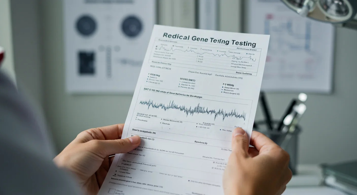 Healthcare professional reviewing genetic testing results and DNA sequencing report