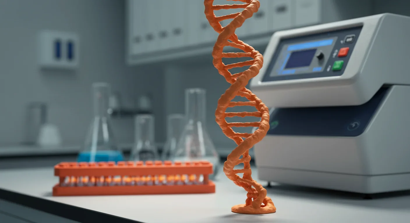 DNA model and genetic testing equipment in medical laboratory