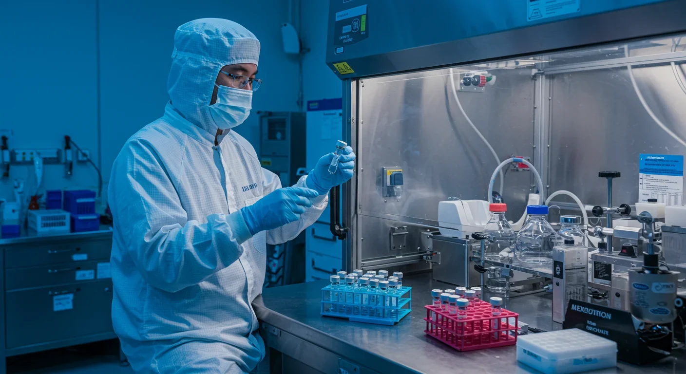 Researcher preparing gene therapy treatments in pharmaceutical facility