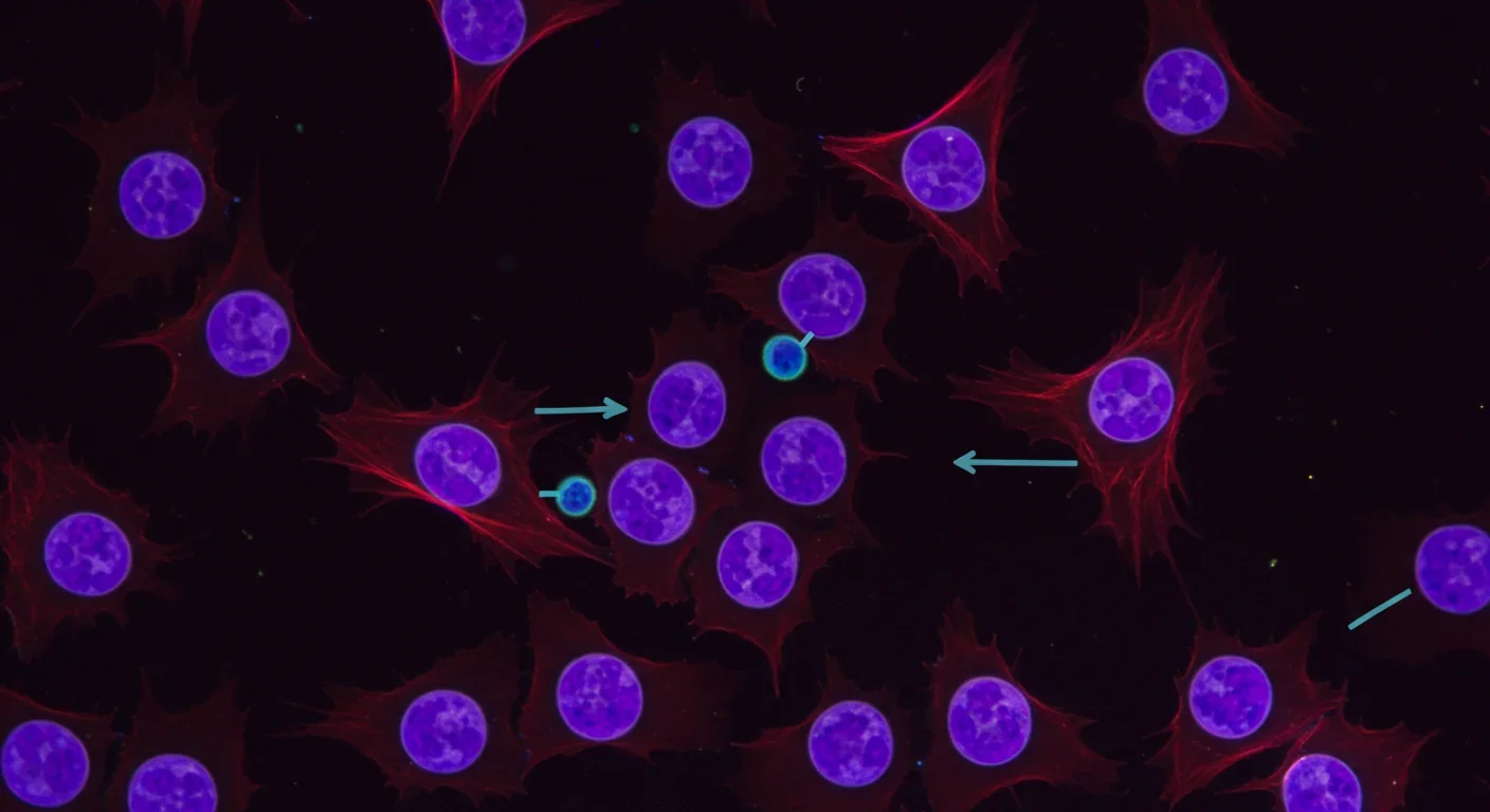 Microscope view of human cells undergoing chemical reprogramming showing morphological changes