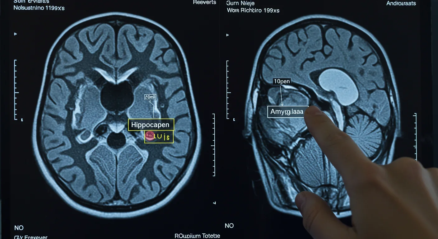 Medical brain MRI scan showing hippocampus and amygdala regions affected by meditation