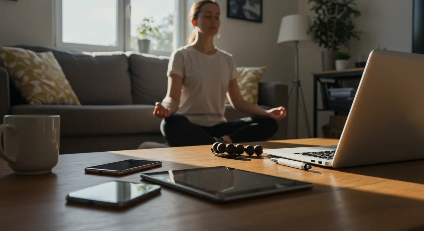 Person practicing meditation and mindfulness for stress management and wellness at home