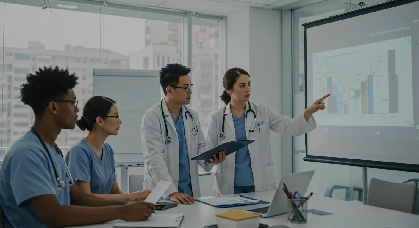 Medical team discussing virome transplant clinical trial results