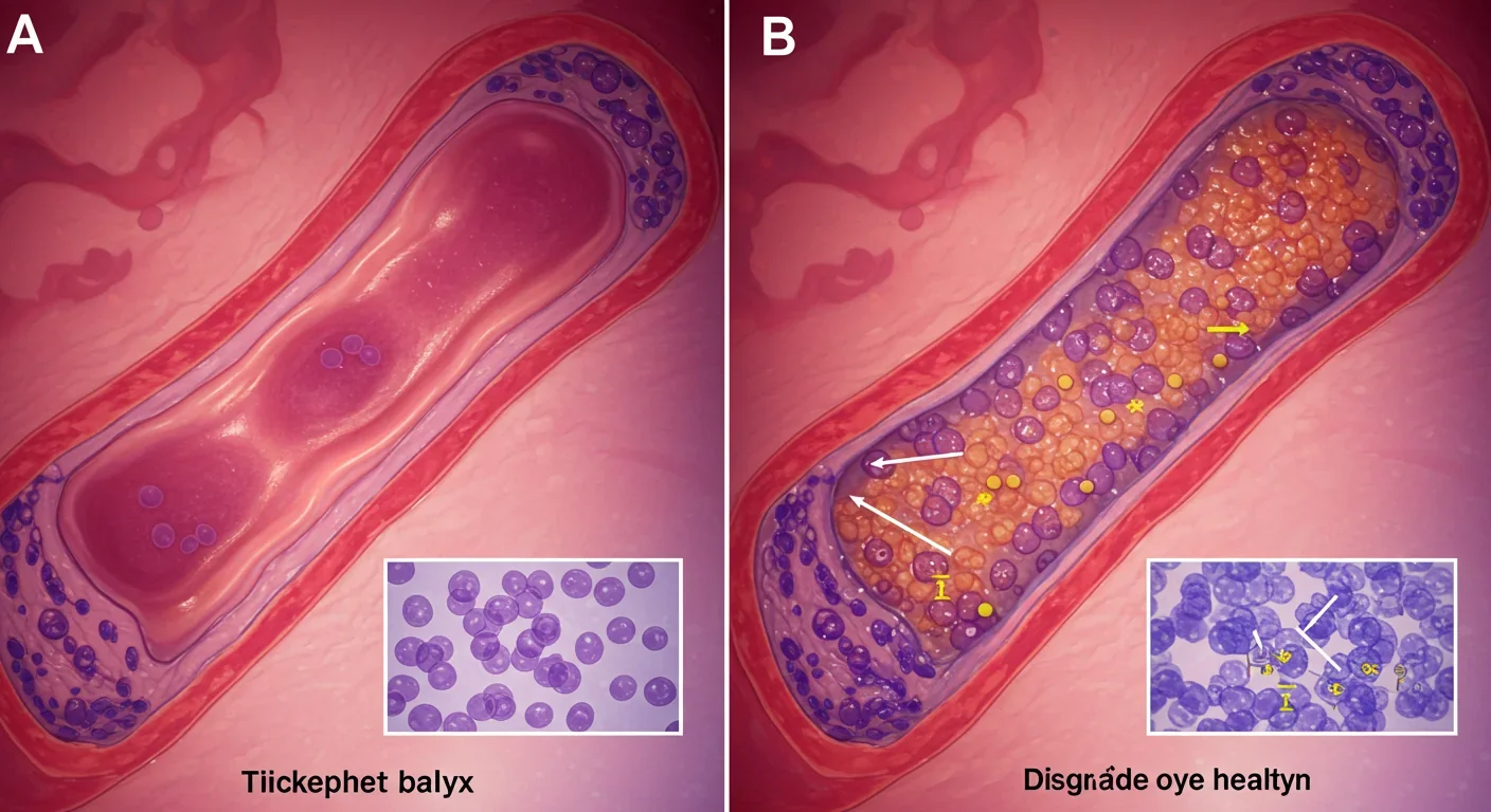 Comparison of healthy versus degraded glycocalyx in blood vessel cross-sections showing vascular damage progression