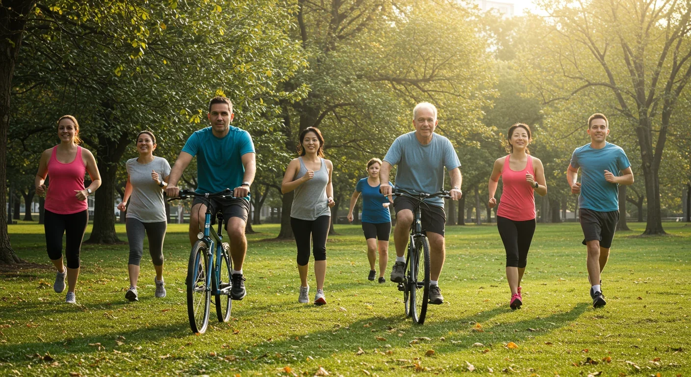 Diverse group of people exercising outdoors to maintain cardiovascular and glycocalyx health through physical activity