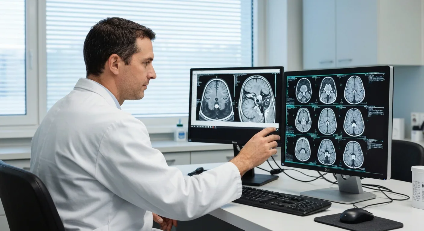 Neuroscientist analyzing brain imaging scans used to measure glymphatic system function and cerebrospinal fluid flow