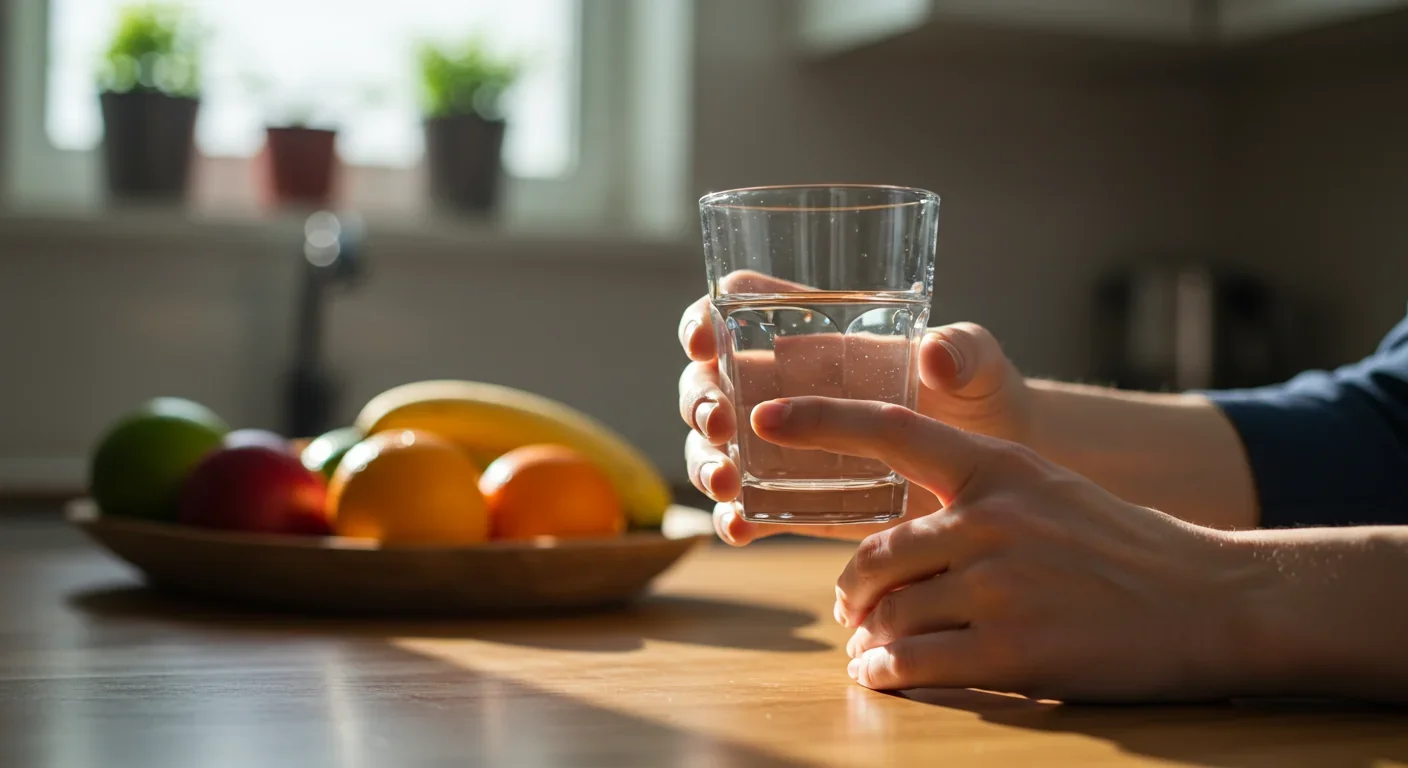 Person holding glass of filtered water representing importance of testing for glyphosate contamination