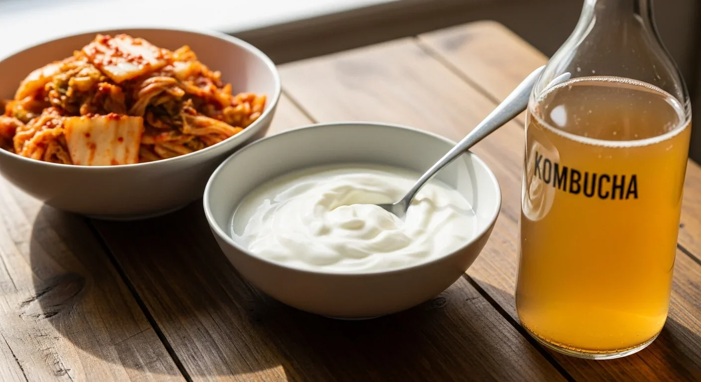 Array of fermented foods that support gut microbiome health