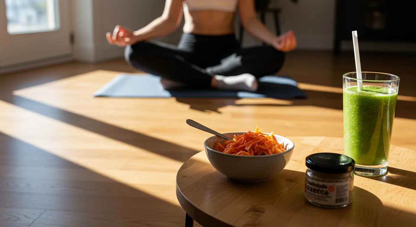 Probiotic supplement capsules with fresh vegetables representing the future of mental health treatment