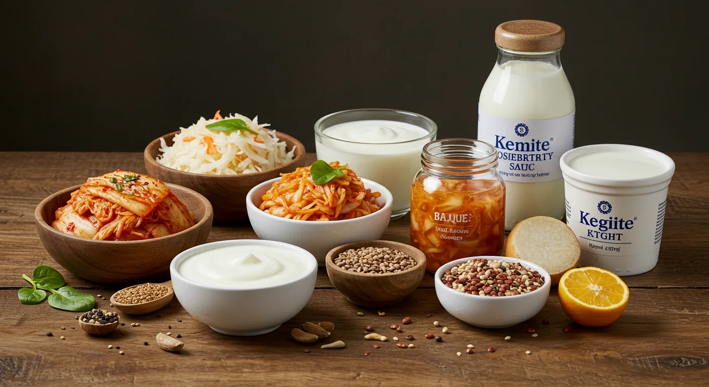 Fermented foods including kimchi, yogurt, and kefir that support gut microbiome diversity