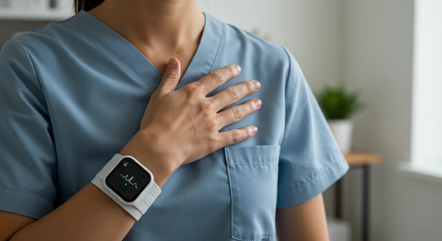Person demonstrating body awareness by placing hands on chest and stomach to sense internal signals