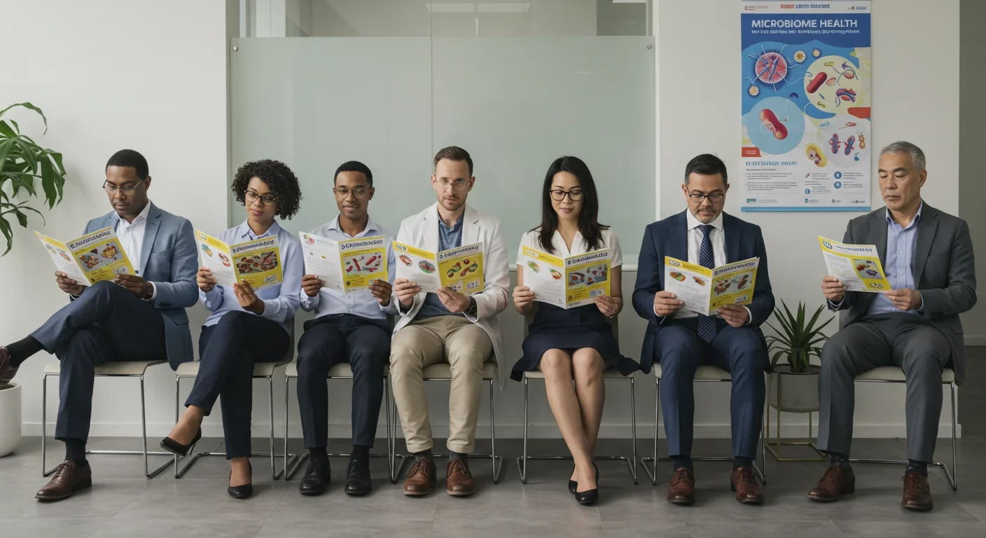 Doctor viewing 3D visualization of bacterial colonies in human digestive system on tablet