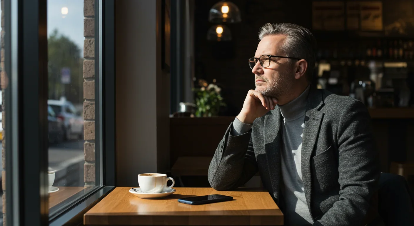 Person sitting alone by window looking at city, representing urban loneliness and social isolation