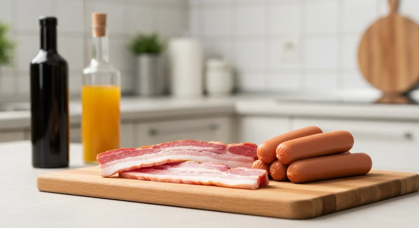 Bacon and hot dogs containing nitrite preservatives commonly found in processed meats