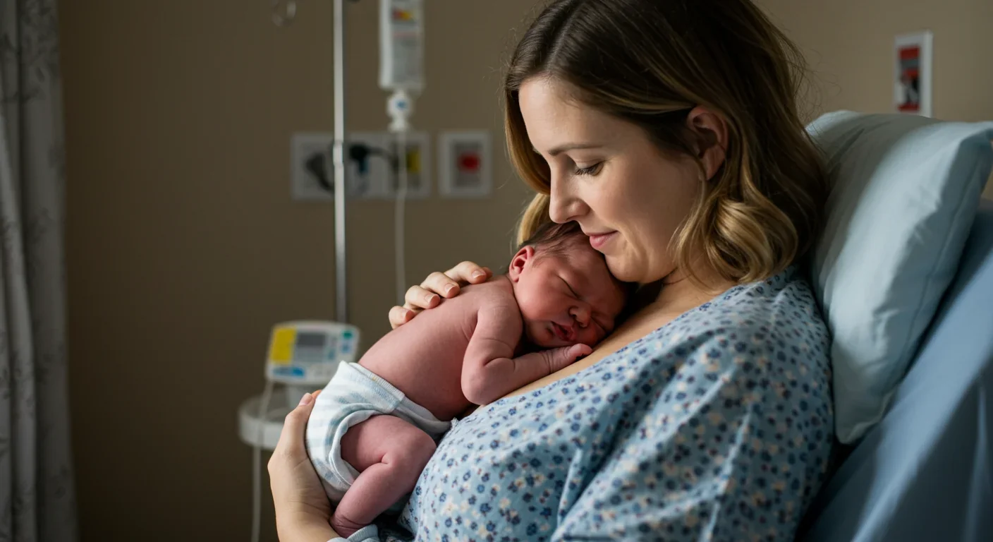 Mother holding newborn baby skin-to-skin, demonstrating early attachment bonding and the importance of physical contact in infant brain development