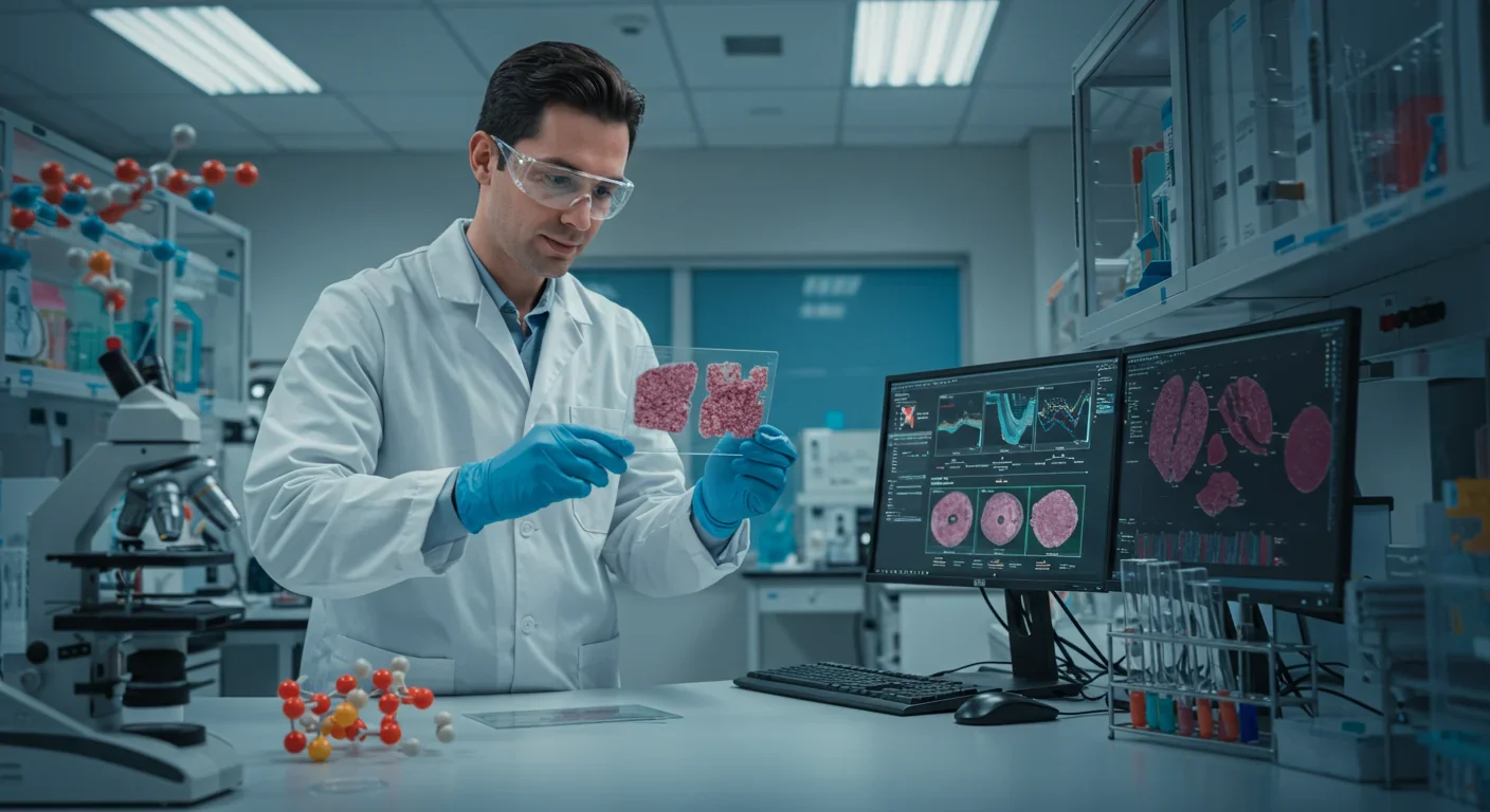 Doctor reviewing metabolic health indicators and medical charts on tablet in clinical setting