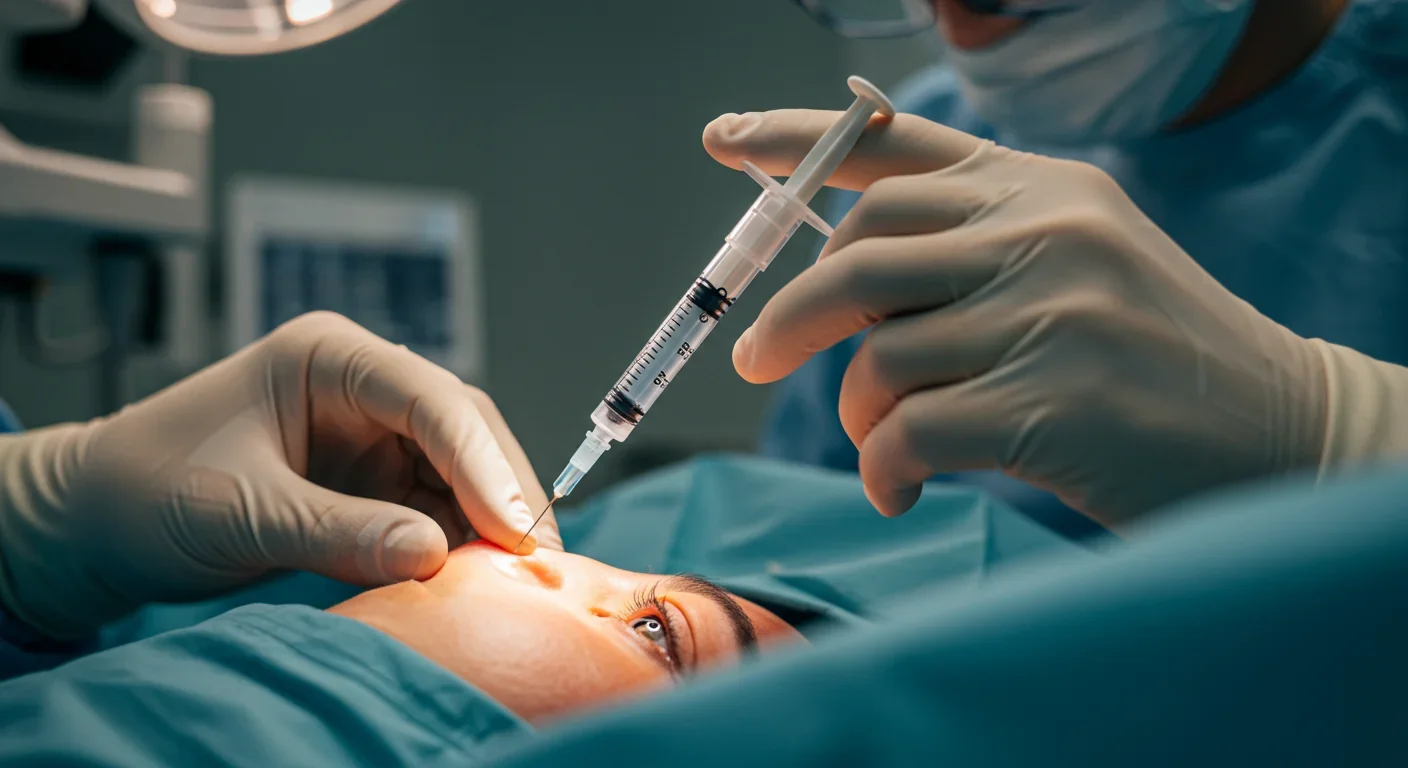 Retinal surgeon performing intravitreal injection for optogenetic gene therapy delivery