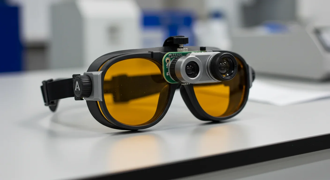 Specialized amber-light goggles used to activate light-sensitive retinal cells in optogenetic therapy