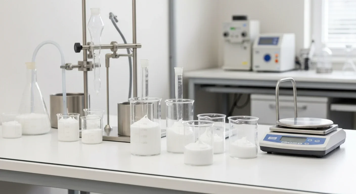 Modern cosmetics laboratory workstation with cream formulations and precision equipment