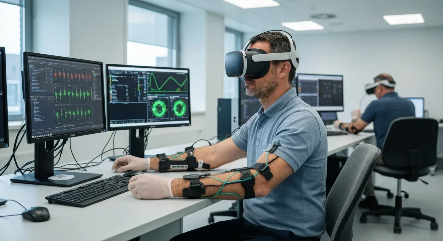 Researcher using virtual reality system for phantom limb pain research and treatment development