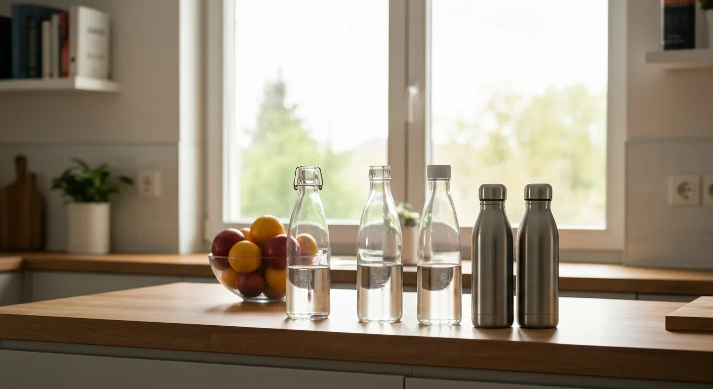 Glass and stainless steel reusable water bottles as safe alternatives to plastic bottles