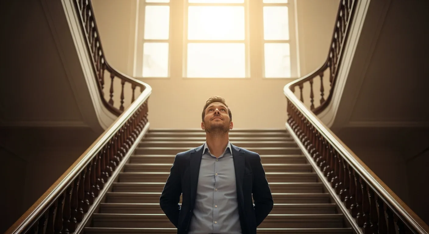 Person beginning an upward journey representing the path of trauma recovery