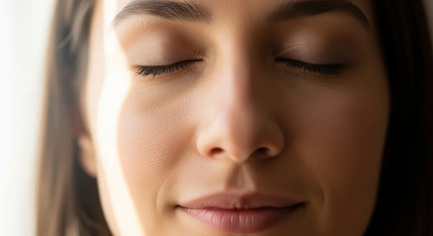 Peaceful expression showing the calm of a regulated nervous system in ventral vagal state