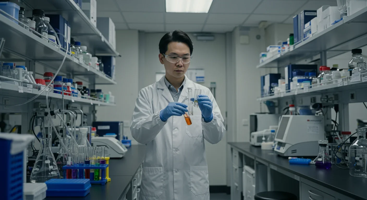 Researcher analyzing postbiotic metabolite samples in a laboratory setting during clinical study