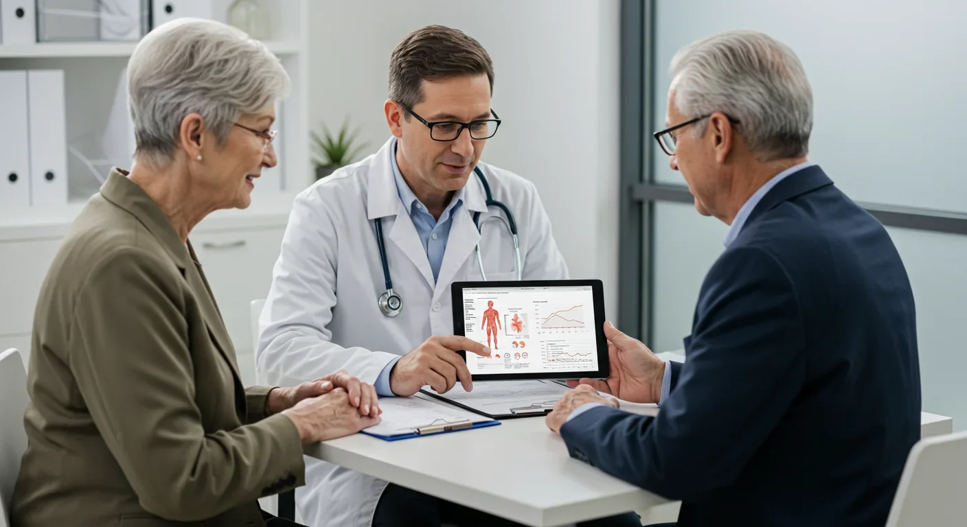 Doctor discussing personalized disease risk profile with patient using proteomic test results