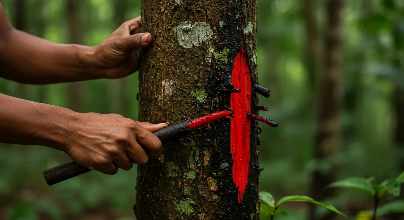 Indigenous people and scientists collaborating on sustainable medicinal plant harvesting in rainforest