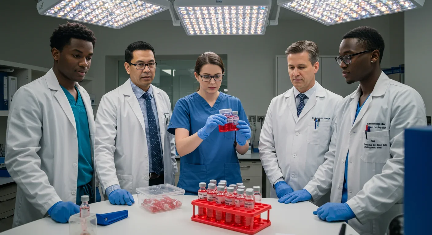 Paramedic administering emergency transfusion in ambulance