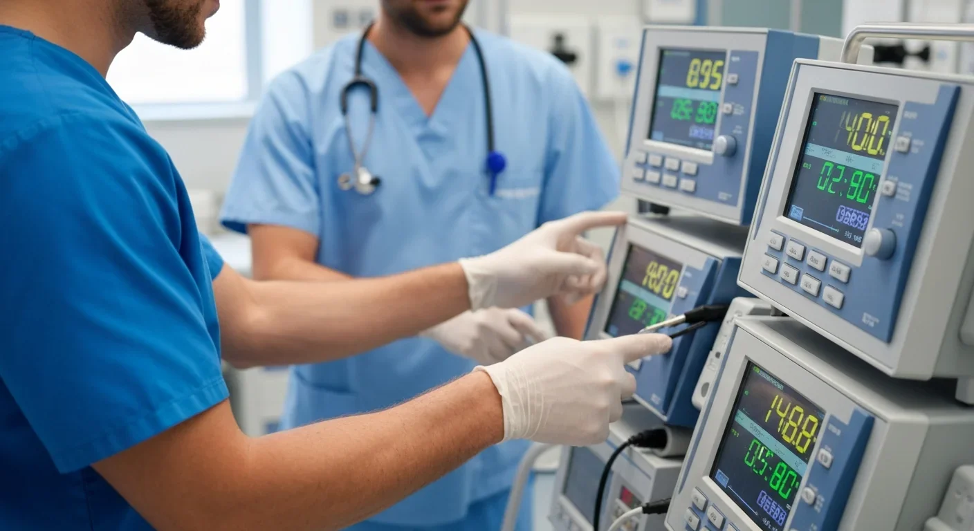 Healthcare professionals monitoring temperature control systems during therapeutic hypothermia treatment