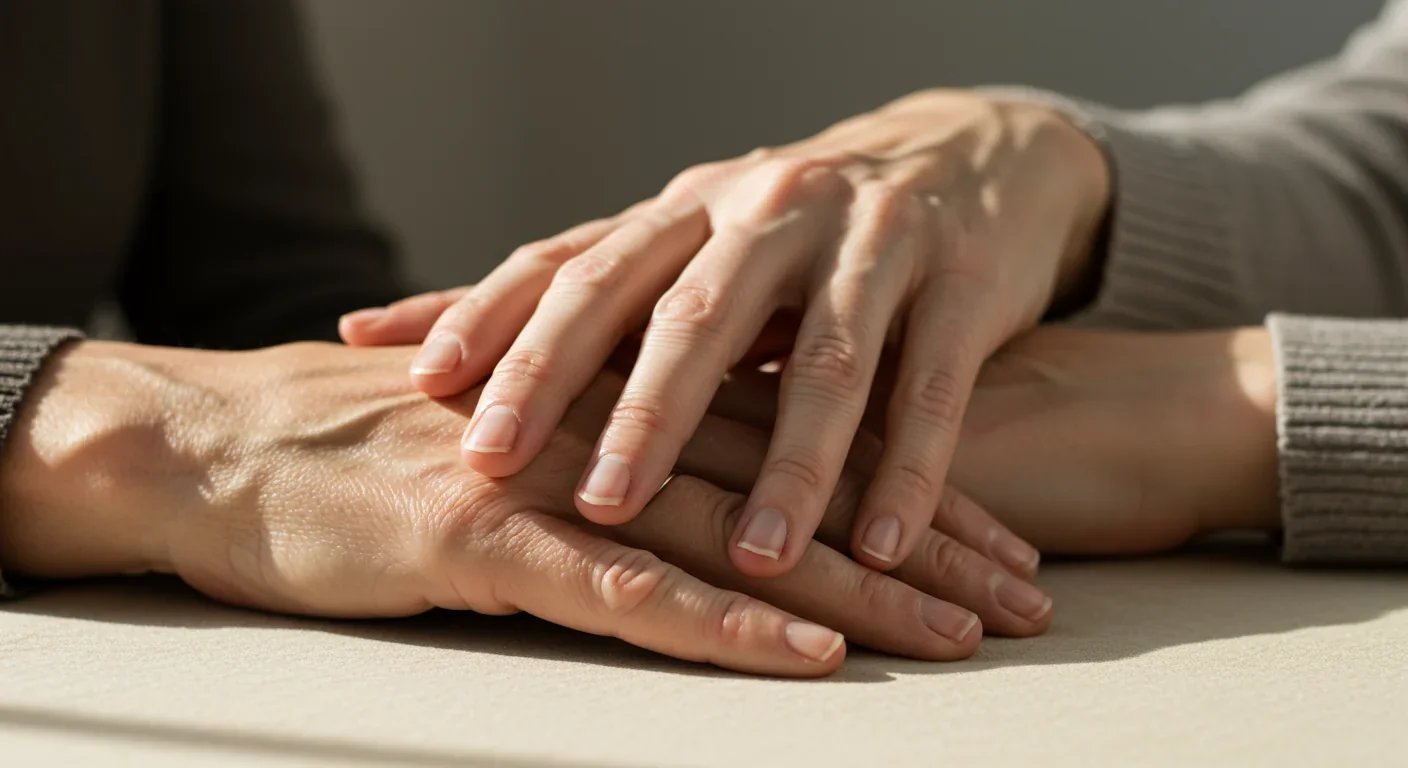 Comparison of elderly and young hands showing visible differences in skin tissue elasticity and aging