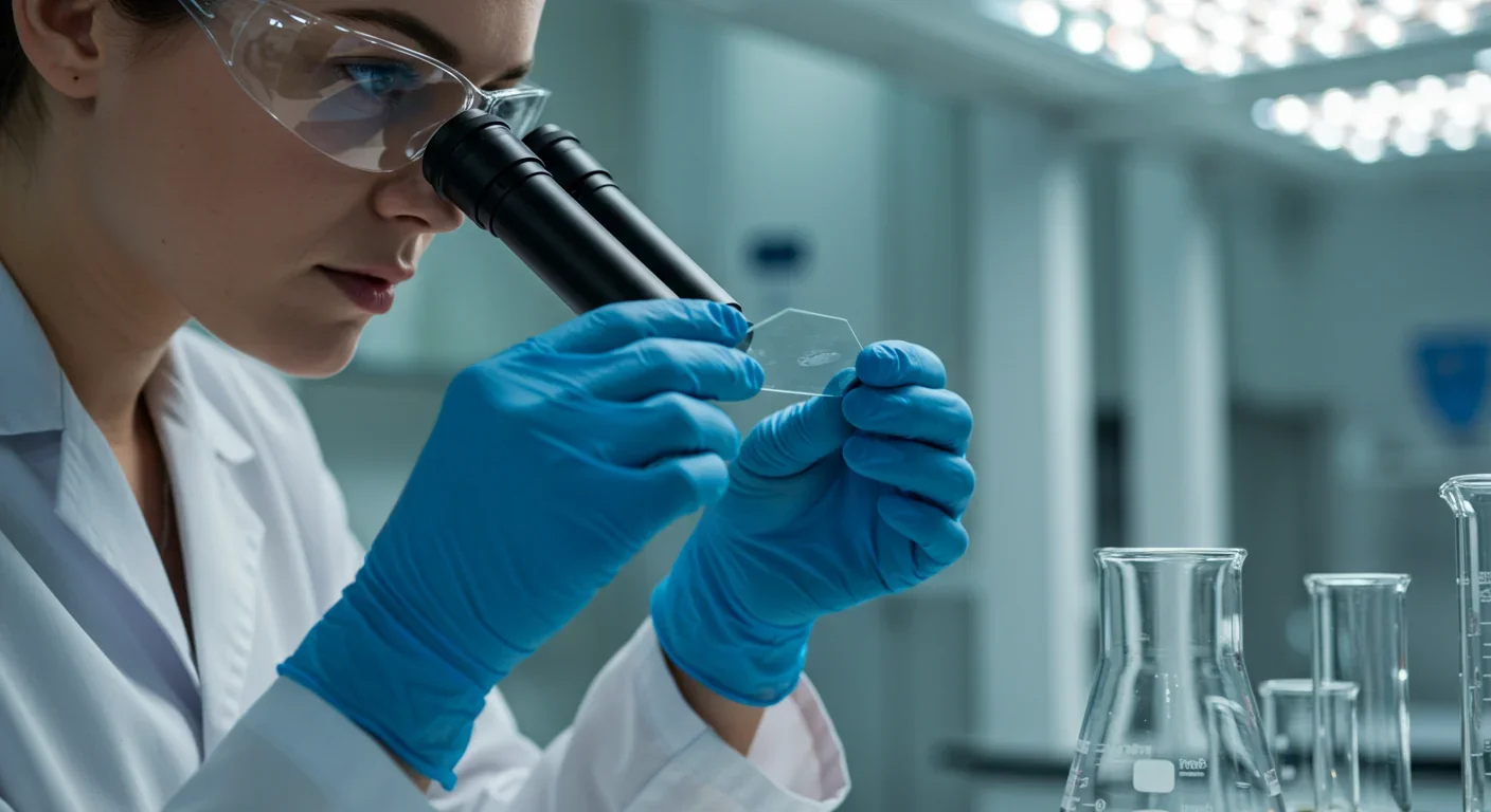 Medical researcher examining brain tissue samples under microscope in laboratory