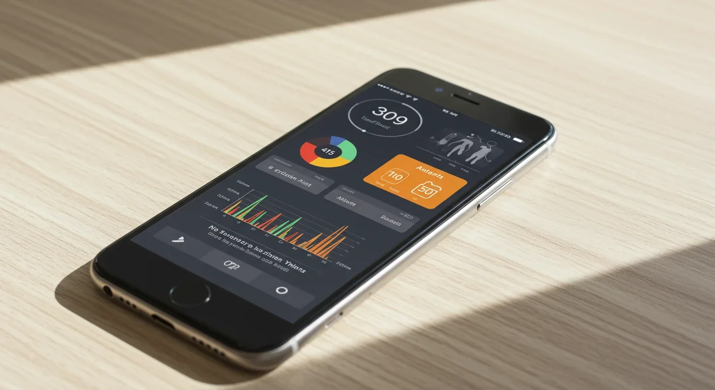 Smartphone displaying real-time biosensor data and health alerts from connected wearable monitoring device